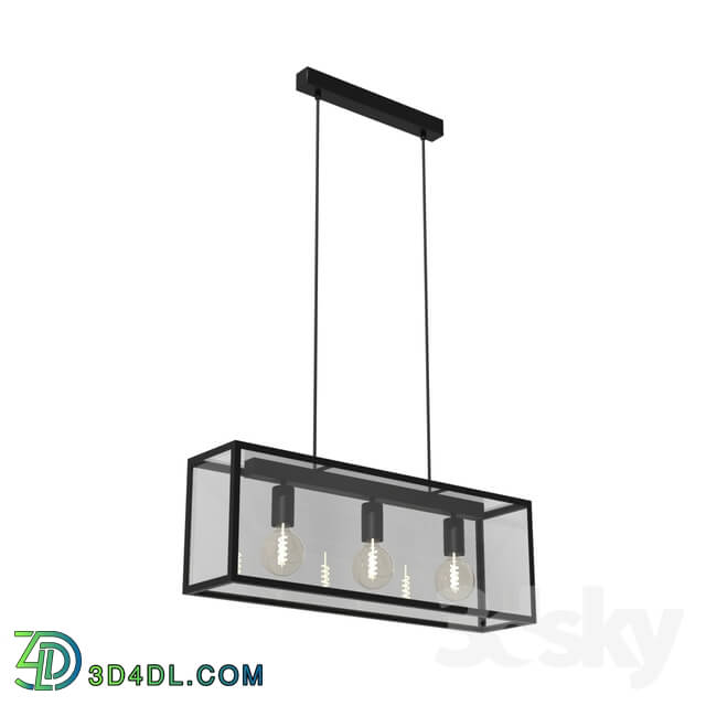 Ceiling light - 49393 Suspension CHARTERHOUSE_ 3x60W _E27__ 730x200_ steel_ black _ glass_ transparent