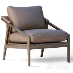 Arm chair - Culvin Mid Century Modern Taupe Cushioned Brown Oak Lounge Arm Chair 