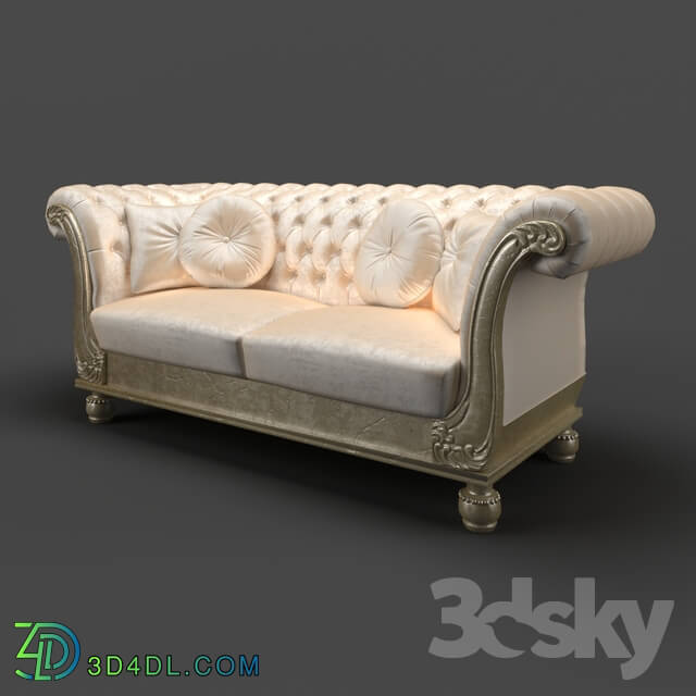 Sofa - OM Sofa Fratelli Barri VENEZIA in fabric light beige velor _R6012A-40__ silver leaf finish_ FB.SF.VZ.87