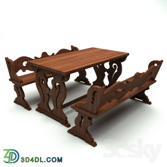 Table _ Chair - carved table and benches