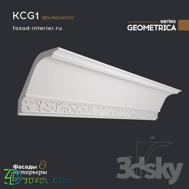 Decorative plaster - Gypsum cornice - KCG1. Dimensions 180x180x1000