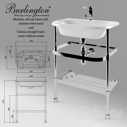 Wash basin - Burlington Medium roll top basin with stainless steel stand 