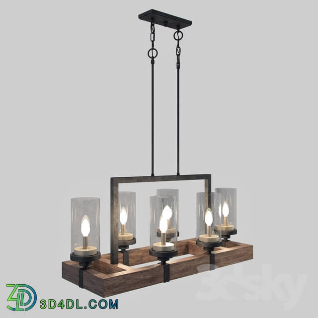 Ceiling light - The Gray Barn Vineyard Metal and Wood 6-light Chandelier with Seeded Glass Shades