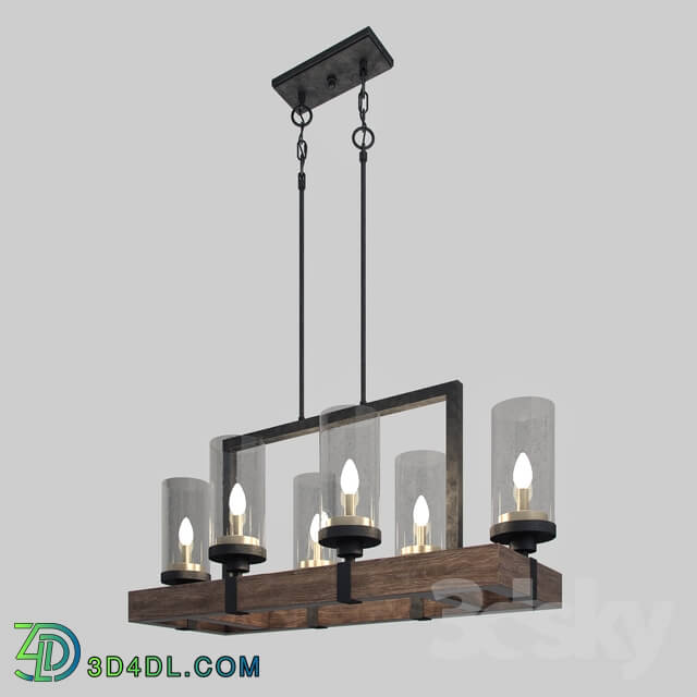 Ceiling light - The Gray Barn Vineyard Metal and Wood 6-light Chandelier with Seeded Glass Shades