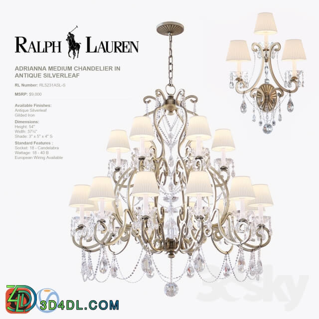 Ceiling light - ADRIANNA MEDIUM CHANDELIER and TRIPLE SCONCE in antique silverleaf