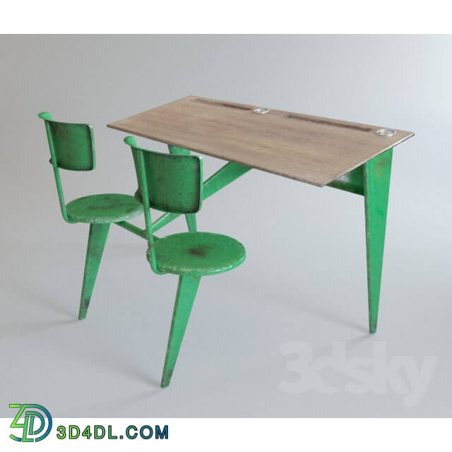 Table _ Chair - Pupitre Scolaire Desk by Jean Prouvé