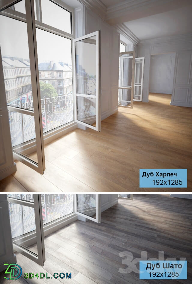 Wood - 2 types of parquet_ Oak Harlech_ Chateau Oak