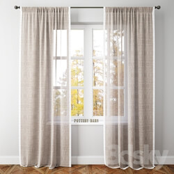 Curtain - LINEN BORDER SHEER DRAPE-Pottery Barn 