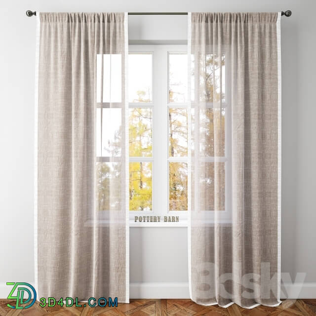 Curtain - LINEN BORDER SHEER DRAPE-Pottery Barn