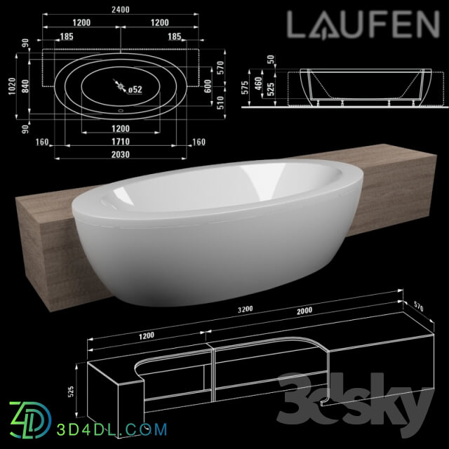 Bathtub - Laufen _ IL BAGNO ALESSI ONE _ 3200 Bench Bathtub _Left_