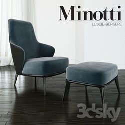 Arm chair - Minotti - Leslie long backrest armchair ottoman leather 