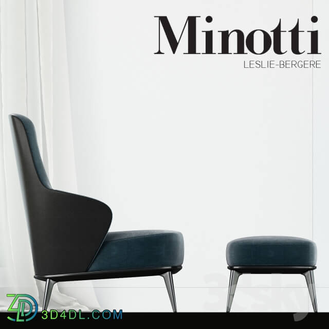 Arm chair - Minotti - Leslie long backrest armchair ottoman leather