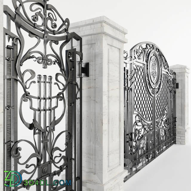 Other architectural elements - Forged gate with a gate and pillars
