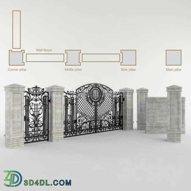 Other architectural elements - Forged gate with a gate and pillars