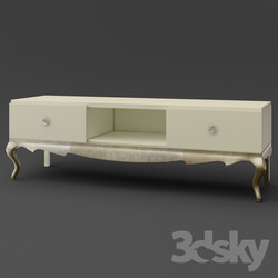 Sideboard _ Chest of drawer - OM TV Stand for TV Fratelli Barri VENEZIA in the decoration of pearl creamy varnish_ legs and base in the decoration of silver leaf_ FB.TV.VZ.50 