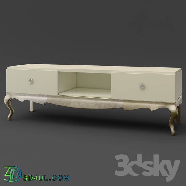 Sideboard _ Chest of drawer - OM TV Stand for TV Fratelli Barri VENEZIA in the decoration of pearl creamy varnish_ legs and base in the decoration of silver leaf_ FB.TV.VZ.50
