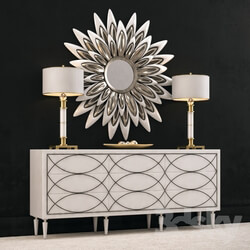 Sideboard _ Chest of drawer - White Console w _ lamps and a mirror 