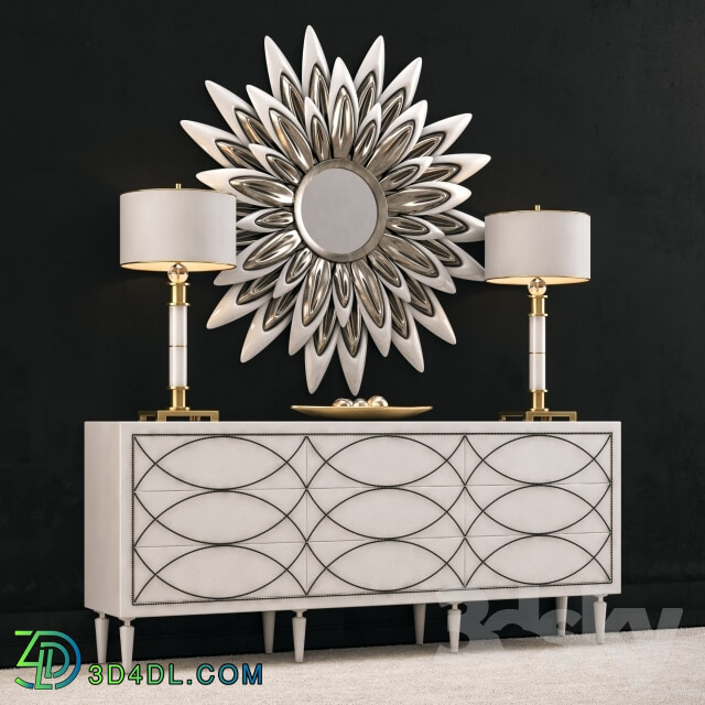 Sideboard _ Chest of drawer - White Console w _ lamps and a mirror