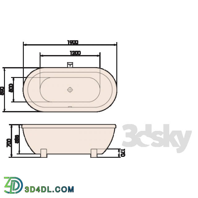 Bathtub - PAA ANDANTE 1900mm x 890mm x 700mm