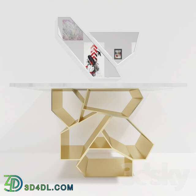 Table - krypton console brass and marble