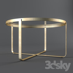Table - Round Glass and Brass Coffee Table 