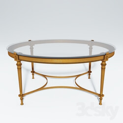 Table - French Brass Round Coffee Table with Glass Top 
