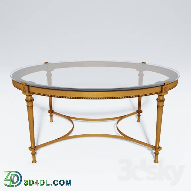 Table - French Brass Round Coffee Table with Glass Top