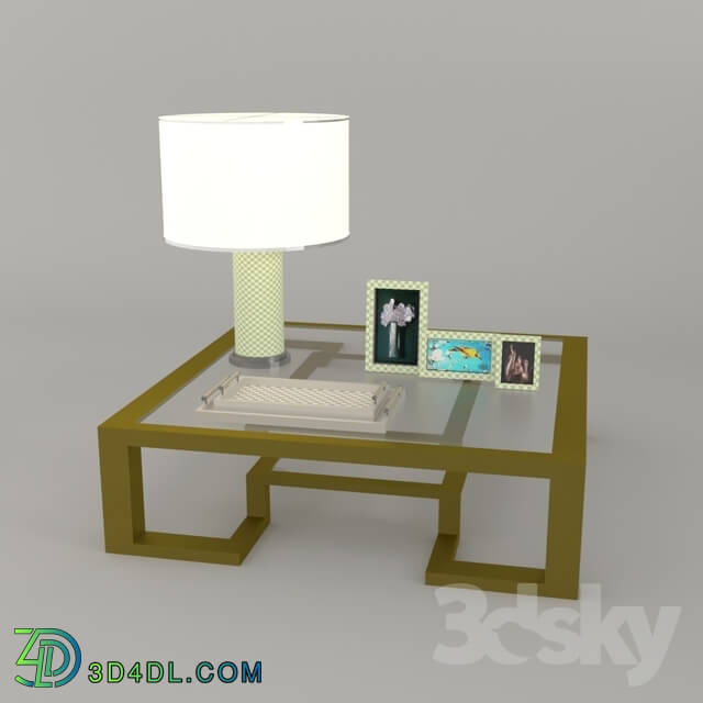 Table - golden table with sets of decorative items