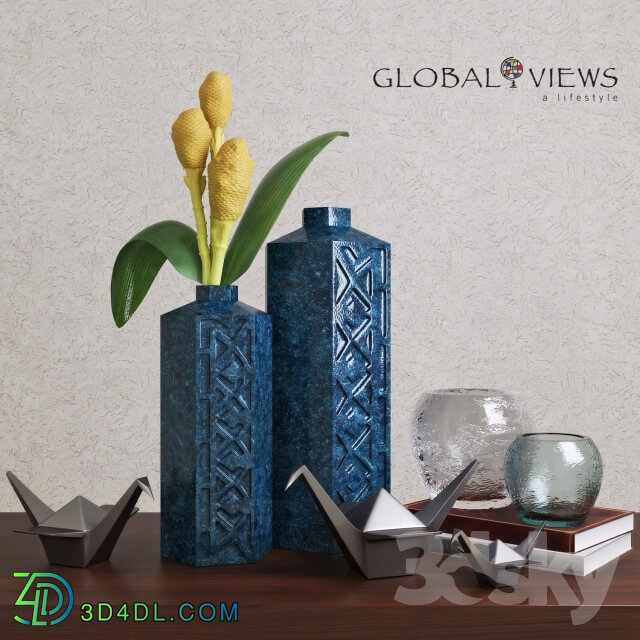 Decorative set - Global Views Bezel Vase-Ink Large