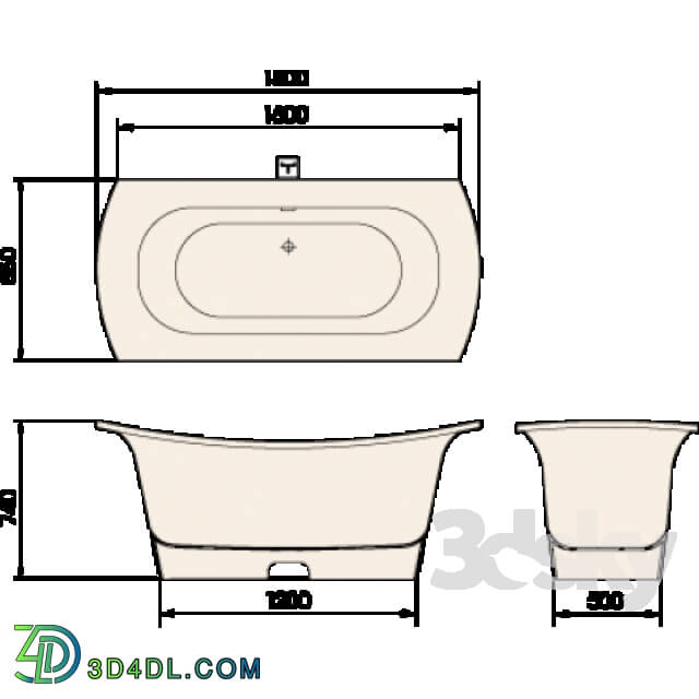 Bathtub - PAA BEL CANTO 1800mm x 850mm x 740mm