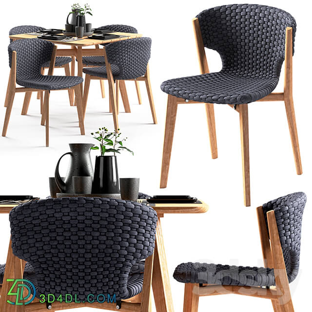 Table _ Chair - Ethimo Knit dining chair and square table