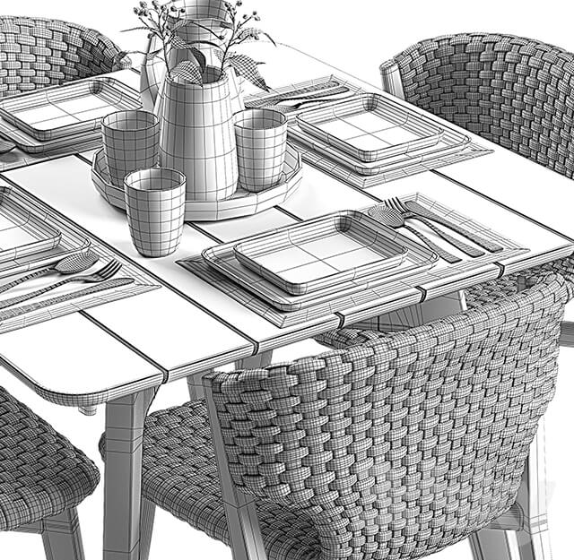 Table _ Chair - Ethimo Knit dining chair and square table