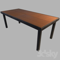 Table - Rattan Tischset Teakholz 