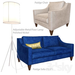 Sofa - Paidge sofa Paidge chair and Adjustable Metal Floor Lamp 