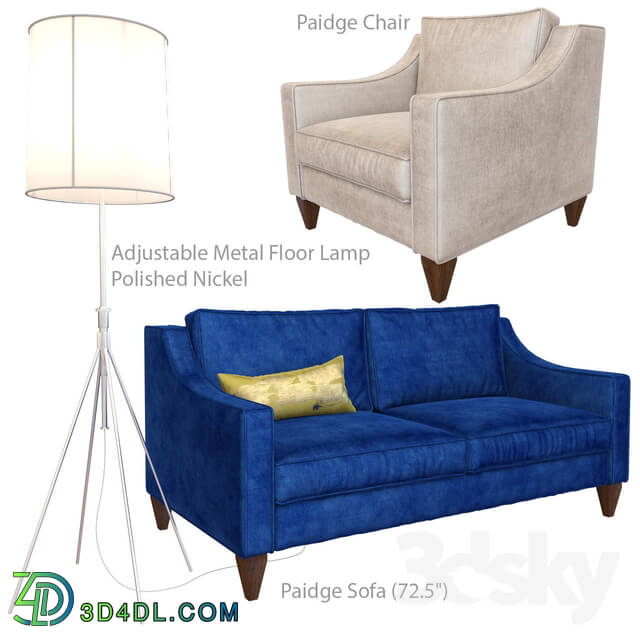 Sofa - Paidge sofa Paidge chair and Adjustable Metal Floor Lamp