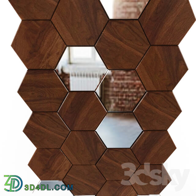 3D panel - Wood panel Mosaic Honey Mirror