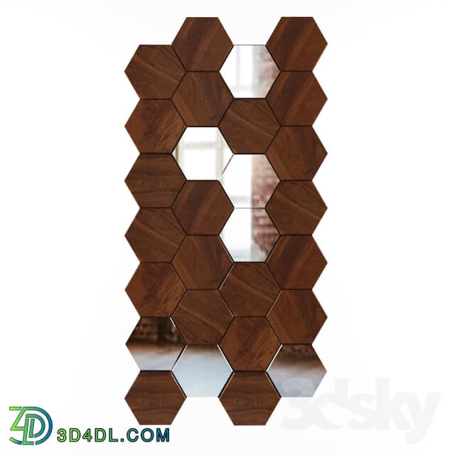 3D panel - Wood panel Mosaic Honey Mirror