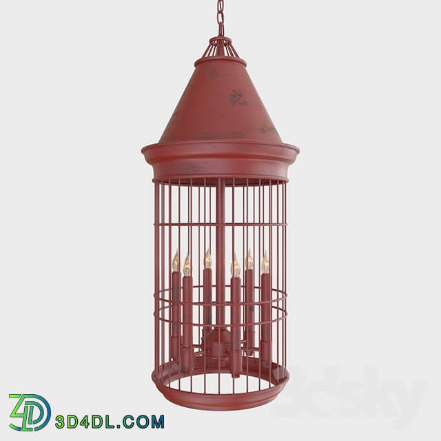 Ceiling light - Kathy Kuo _ Conical Red Bird Cage 6 Light Entryway Chandelier