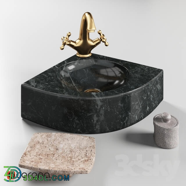 Wash basin - Sink made of natural stone Quarter Black Teak House and mixer Lemark LM2806B