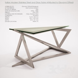 Table - Italian Modern Stainless Steel and Glass Table Attributed to Giovanni Offredi 