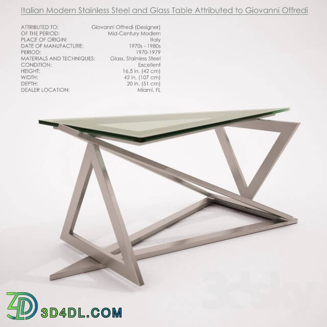 Table - Italian Modern Stainless Steel and Glass Table Attributed to Giovanni Offredi