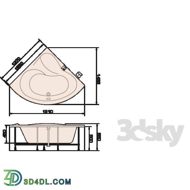 Bathtub - PAA CAMILLA 1370mm x 1370mm x 660mm