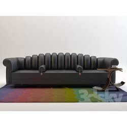 Sofa - Black Leather sofa and 3 circle table 