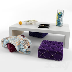Other - White coffee table with poufs 