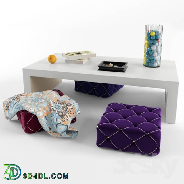 Other - White coffee table with poufs