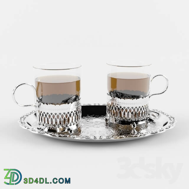 Food and drinks - Silver Tea Cups on Tray