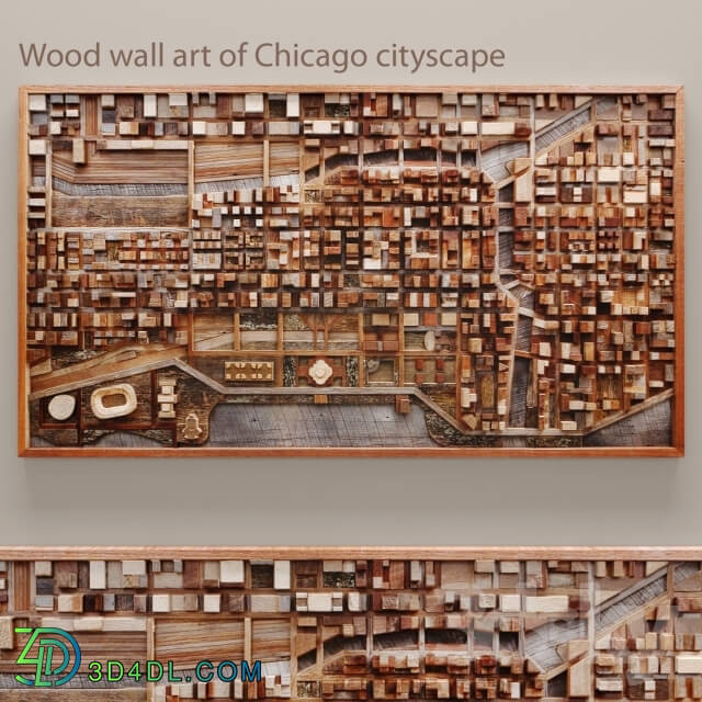 Other decorative objects - Wood wall art of Chicago cityscape