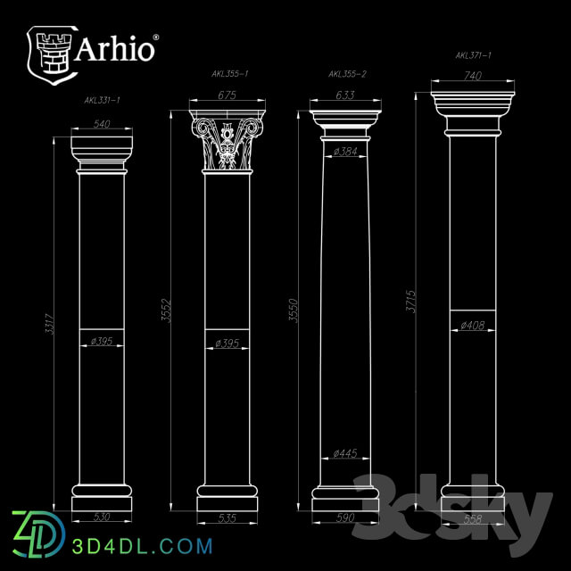 Decorative plaster - Collection column_ Arhio_ production _AKL 331-1-AKL 371-1_