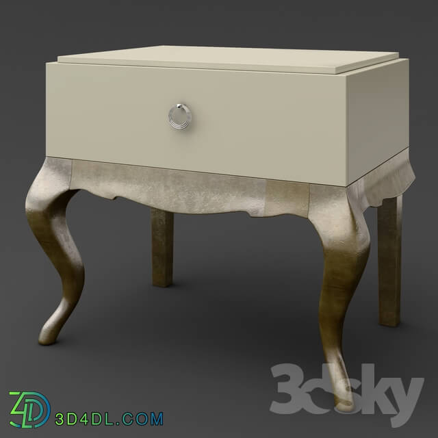 Sideboard _ Chest of drawer - OM Bedside table on bent legs FratelliBarri VENEZIA in decoration pearl creamy varnish_ silver leaf_ varnished champagne_ FB.BST.VZ.45