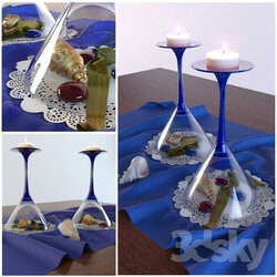 Other kitchen accessories - decorative set with glasses and candlelight 